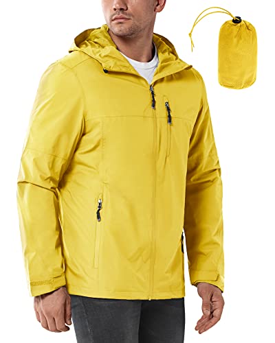 33,000ft Regenjacke Herren Wasserdicht Outdoorjacke Leichte Freizeitjacke Packbare Windjacke Fahrrad Regenmantel mit Kapuze Gelb 2XL