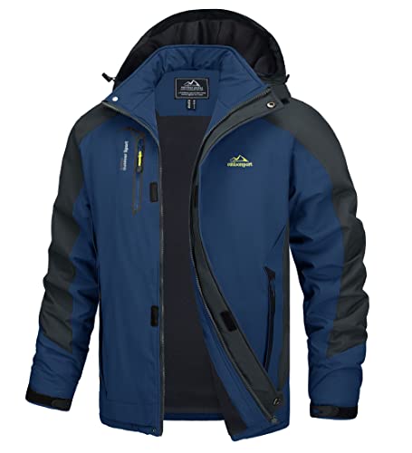 TACVASEN Herren Leichte Wasserdichte Softshell Jacke mit Abnehmbarer Kapuze, Marine Blau, DE L